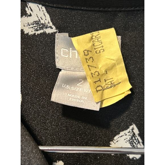 Chicos Women’s Lg Button Up Blouse Heart Print Graffiti Black Satin Whimsigoth - Picture 6 of 12